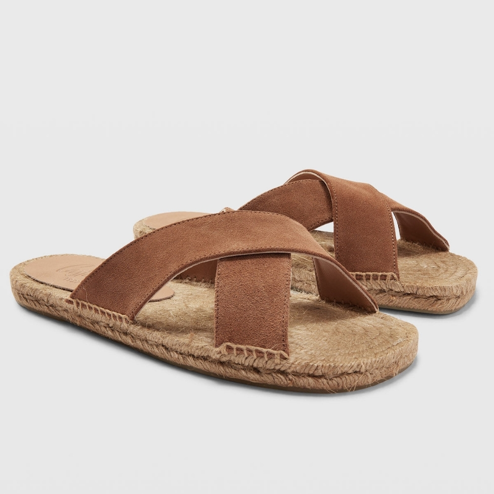 NWT Castaner x Club Monaco Brown Suede Kristian T Leather Slide Sandals 7